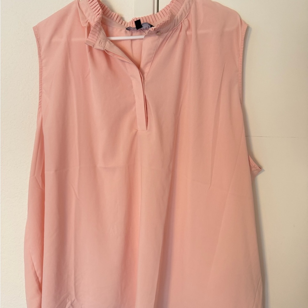 Premise Woman Blush Pink Pleated Neck Blouse - 3X